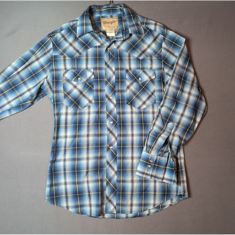Wrangler Mens Blue Plaid Pearl Snap Western Cowboy Shirt WM170BL M